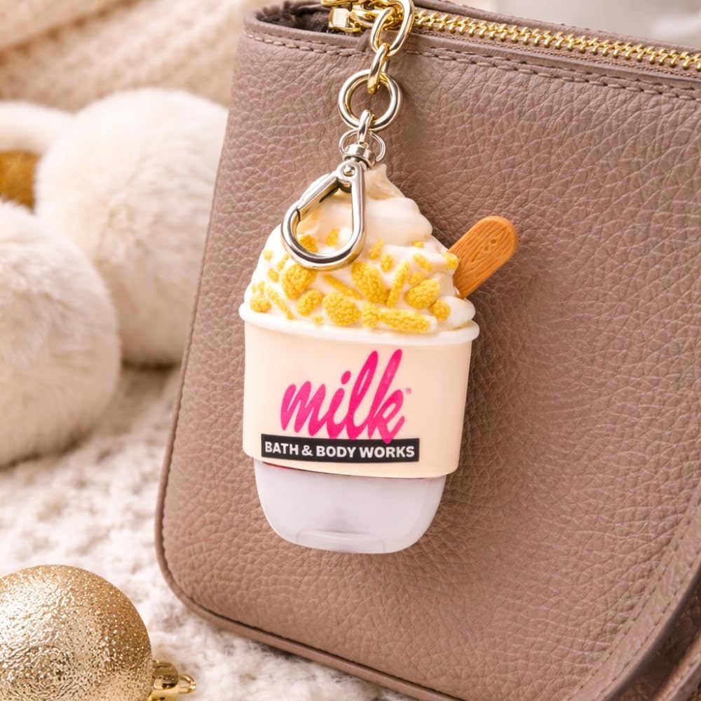 NEW Bath & Body Works Milk Milkshake PocketBac Hand Sanitizer Holder Keychain